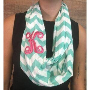 Beautiful Monogrammed "K" Chevron Mint Green and Pink Infinity Scarf